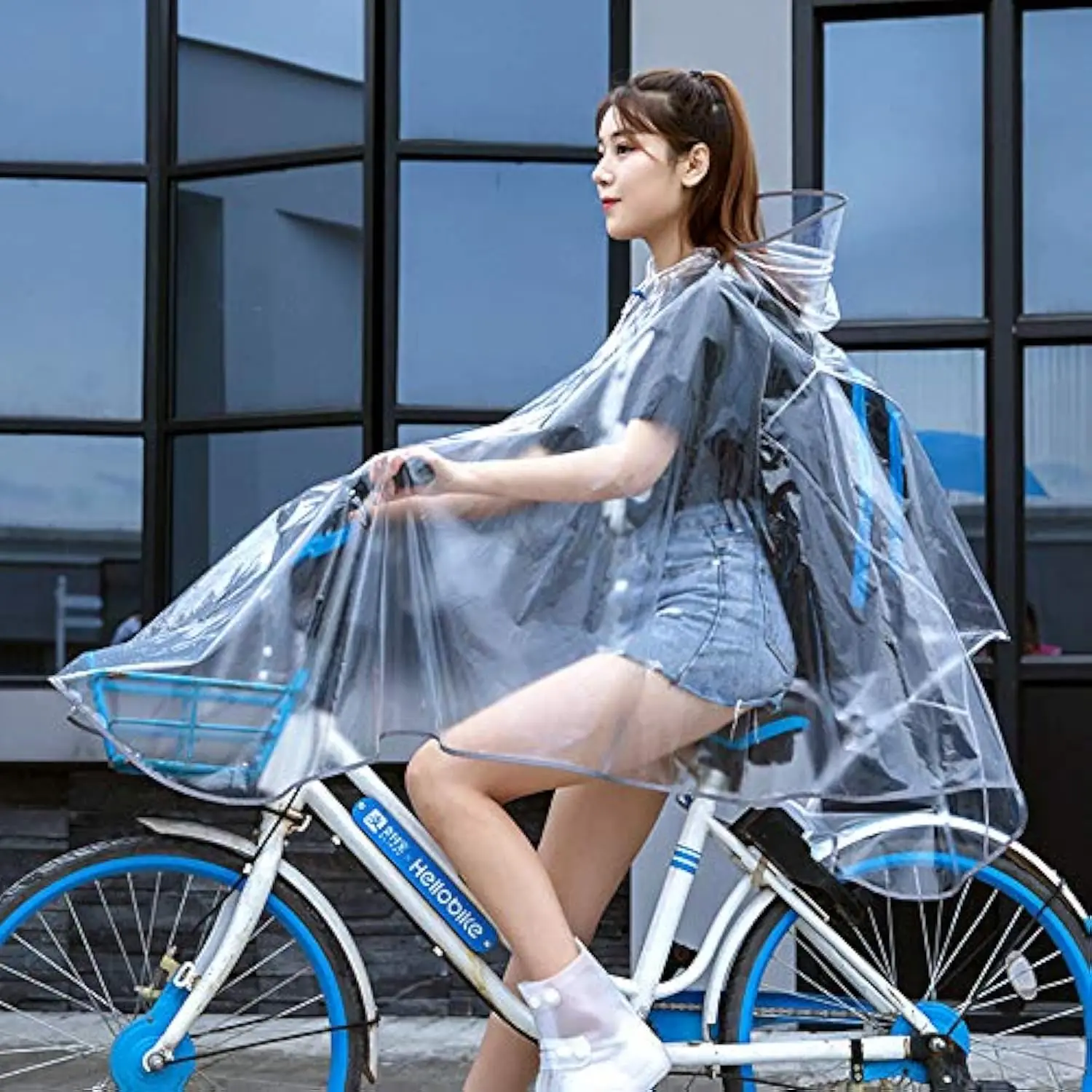Transparent waterproof cape raincoat with reflective strips lightweight hooded jacket frosted thick travel large size raincoat
