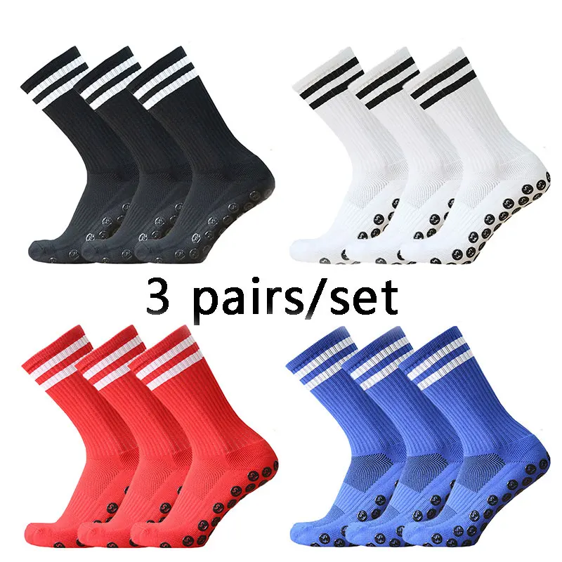 3 pairs of anti slip, sweat and odor resistant FS stripe football socks and sports socks with adhesive points