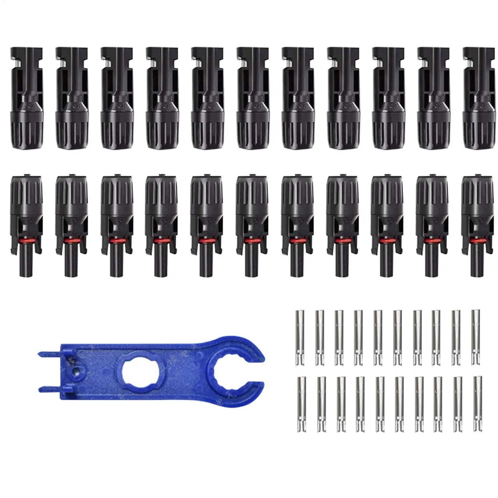 Solar Cable Connectors 10-pair Solar Panel Adapter Connectors Waterproof Wiring Kit with Spanner Heavy-Duty Male Female Wire