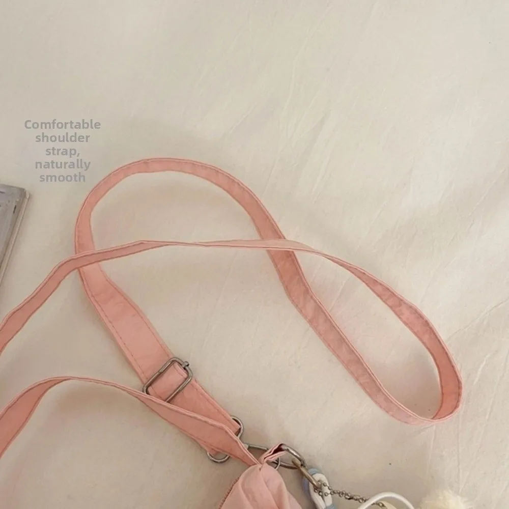 Korean Style Drawstring Closure Nylon Shoulder Bag Large Capacity Soft Nylon Tote Bag Lightweight Crossbody Bag Women
