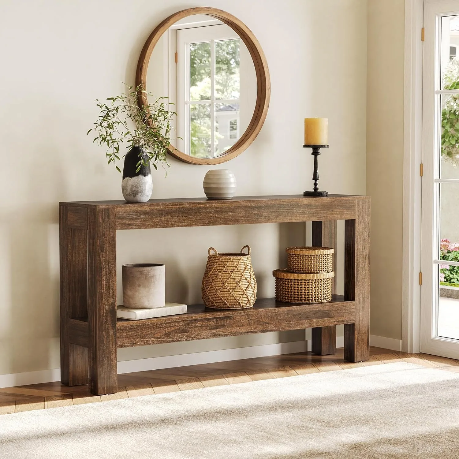 #LITTLE TREE 160cm Narrow Long Console Table, Farmhouse Wood Entryway Table for Living Room Hallway Sofa Entry Foyer