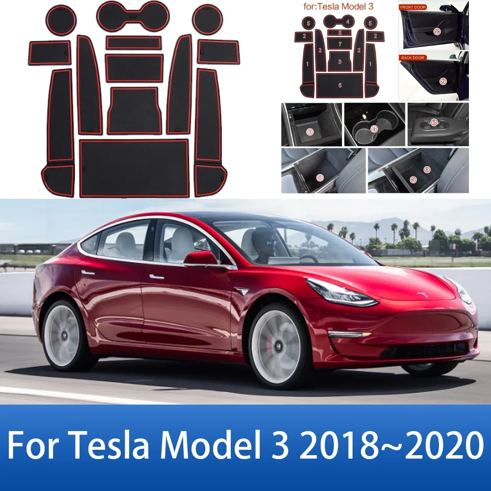 

For Tesla Model 3 2018 2019 2020 Anti-Slip Mat Gate Mats Cup Door Groove Pads Car Groove Mats Interior Auto Accessories Stickers