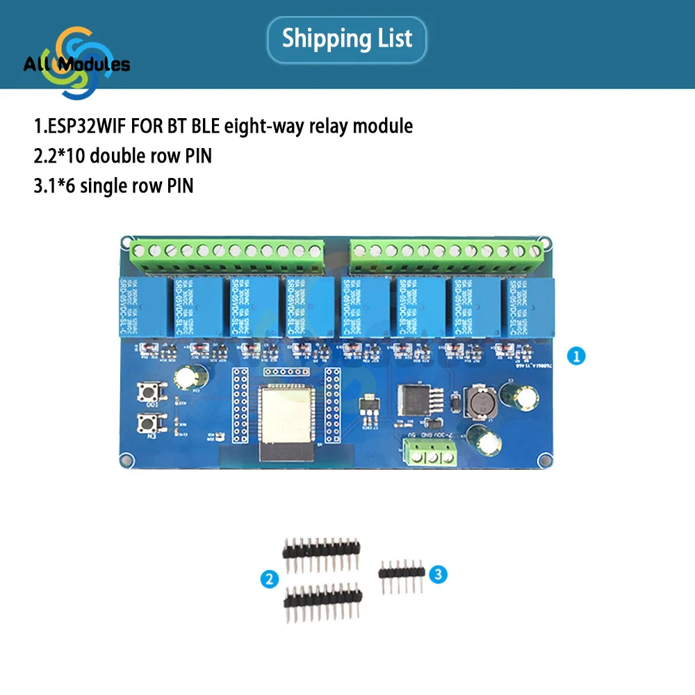 DC5-30V Power Supply ESP32 WIFI Bluetooth BLE 8 Channel Relay ESP32-WROOM Secondary Development Board