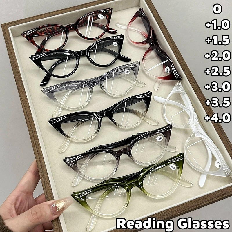 2024 Luxurious Harmful Light Blocking Computer Glass Fashion Reading Glasses for Women Cat Eye Style Bricklaying Frame Glasses