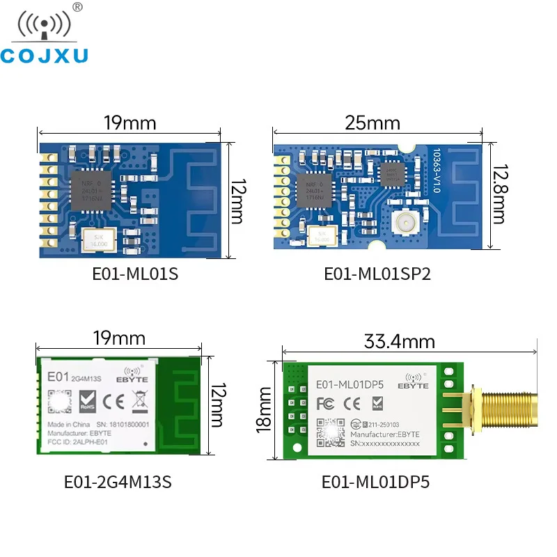 

nRF24L01P nRF24L01 2.4GHz 500mW 27dBm Long Range COJXU E01 Series SPI Transceiver nRF24L01 PA LNA Wireless Transmitter Receiver