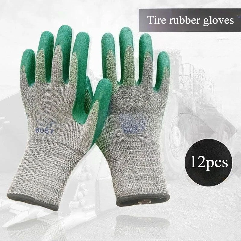 

12pcs Thickened Tire Rubber Wear-resistant Anti-slip Construction Site Labor Protection Gloves Construction Gloves Work Gloves
