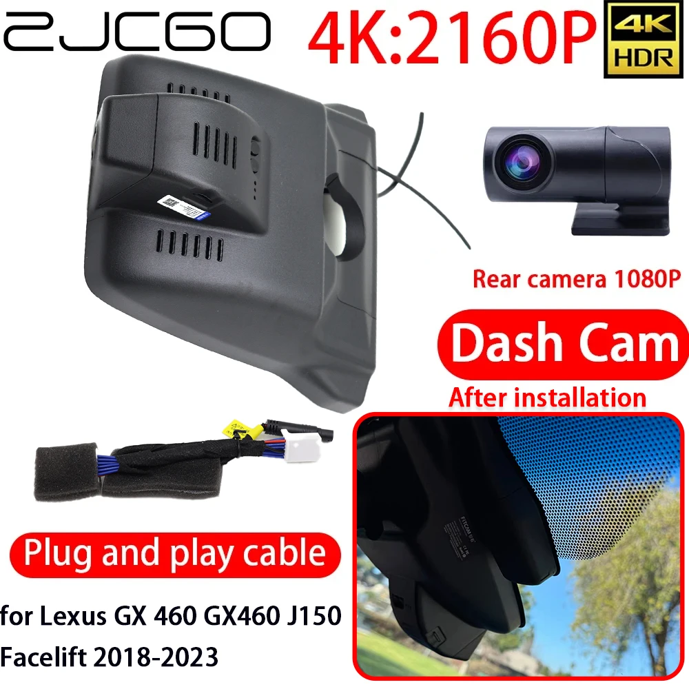 

ZJCGO 4K DVR Dash Cam Wifi Front Video Recorder Rear Sony Lens Camera 24h Monitor for Lexus GX 460 GX460 J150 Facelift 2018-2023