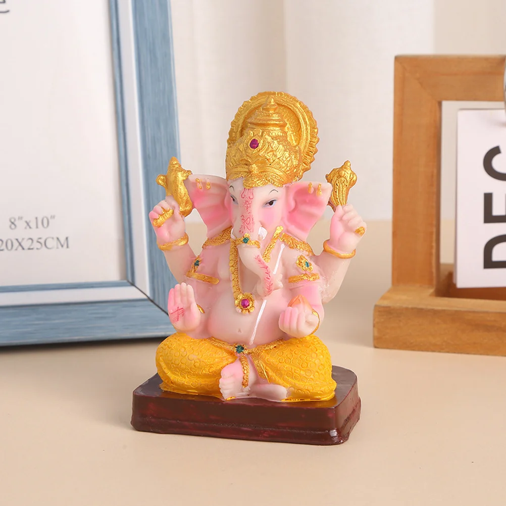 

Resin Ganesha Statue Artistic Hand Carved Elephant Head Decor Desktop Temple Ornament for Bookshelf Living Room Office