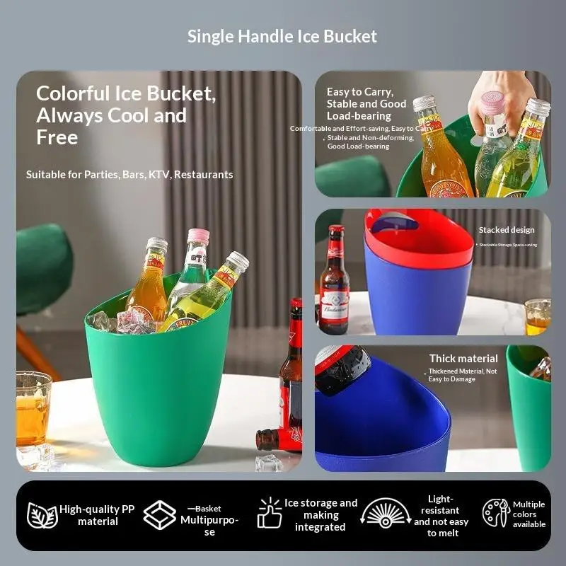 Oblique Plastic Ice Bucket Reusable Portable Ice Pail for Bar KTV Household Decor Home BBQ Camping Wine Beer Cooling