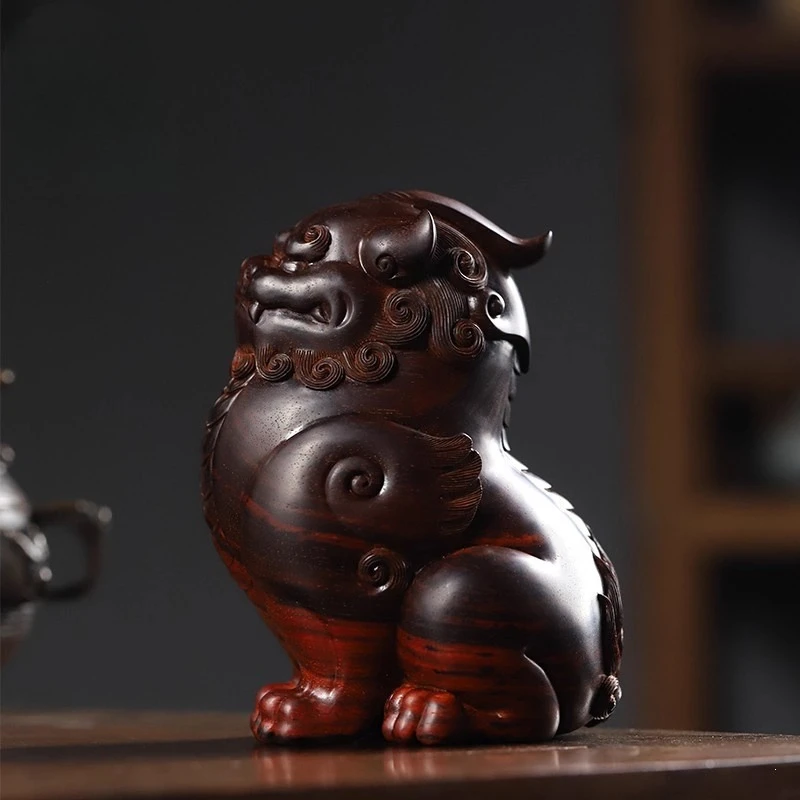 

Small leaf red sandalwood carving retro Pixiu ornament sandalwood tea table decoration