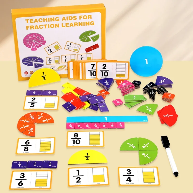 Wooden Math Fraction Learning Set With Card Fraction Decomposition Plate Teaching Aid Children Educational Math Toys