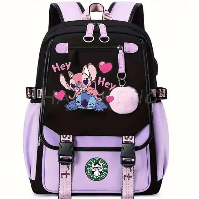 Mochila escolar de Lilo And Stitch para niña adolescente, Kawaii con múltiples bolsillos morral, bonito para libros