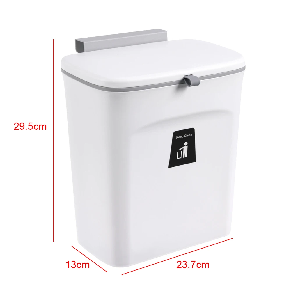 9L Hanging Trash Can Sliding Lid Trash Can Wall-mounted Garbage Basket Cabinet Dustbin for Home Kitchen Bedroom