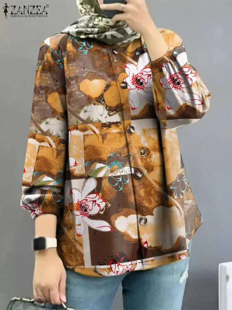 

ZANZEA Women Vintage Muslim Blouse Bohemian Casual Long Sleeve Autumn Shirt Dubai Turkey Abaya Blusas Mujer Floral Printed Tops