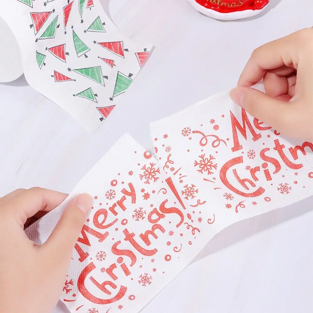 10*10cm Christmas Toilet Paper Santa Claus Printed Christmas Themed Pattern Decor Tissue Roll Napkin Christmas Paper Towels