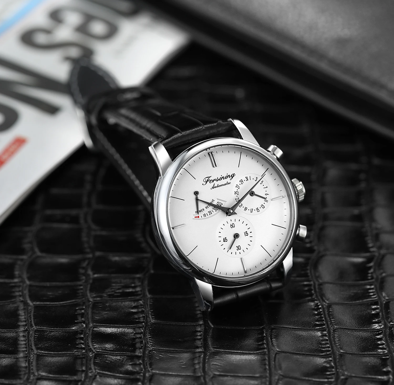 Forsining Originality Devise Power Reservce Mens Leather Strap Mechanical Wirstwatch Top Brand Luxury Fashion Automatic Watches
