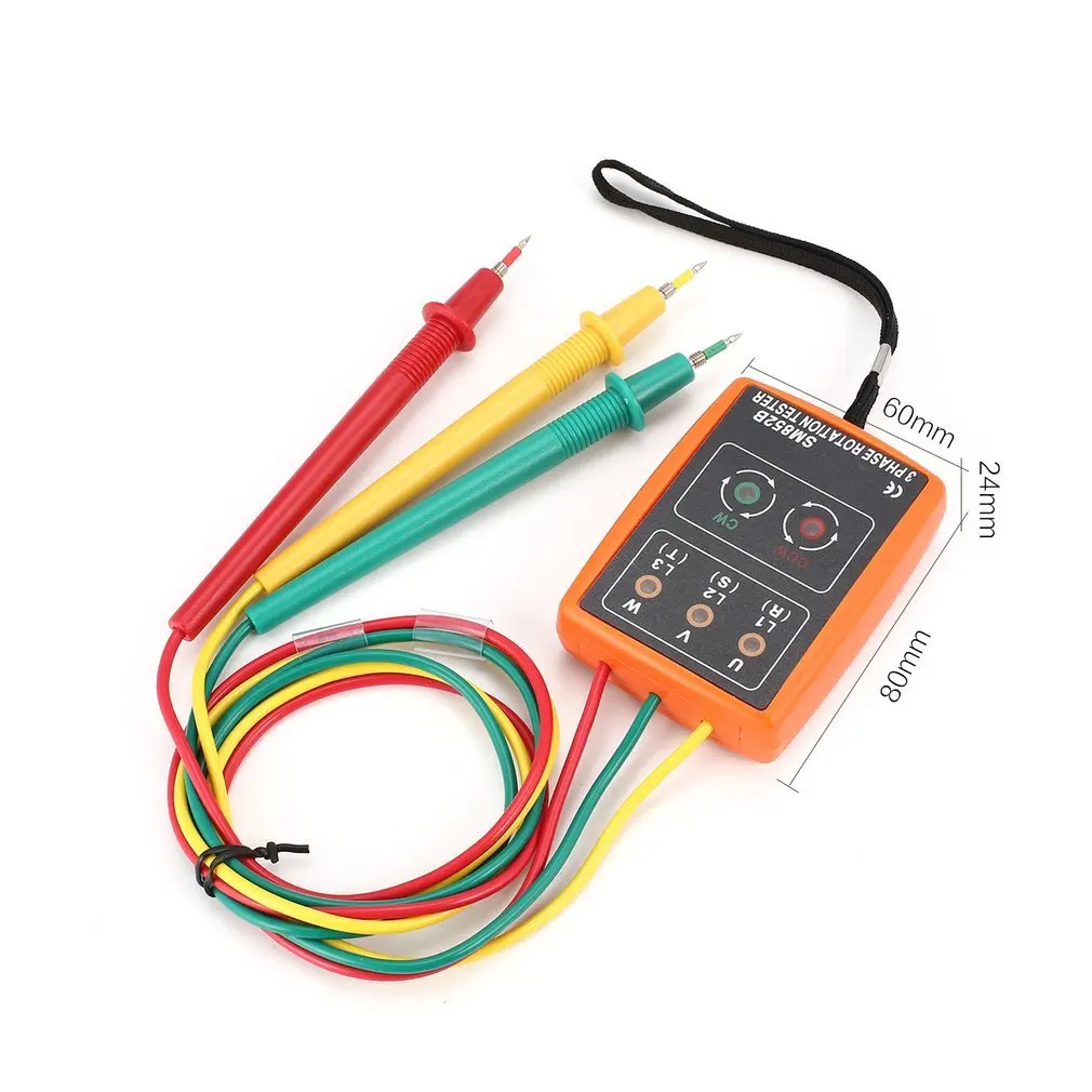 SM852B 3 Phase Rotation Tester Digital Phase Indicator Detector LED Buzzer Phase Sequence Meter Voltage Tester Tools 60V~600V AC