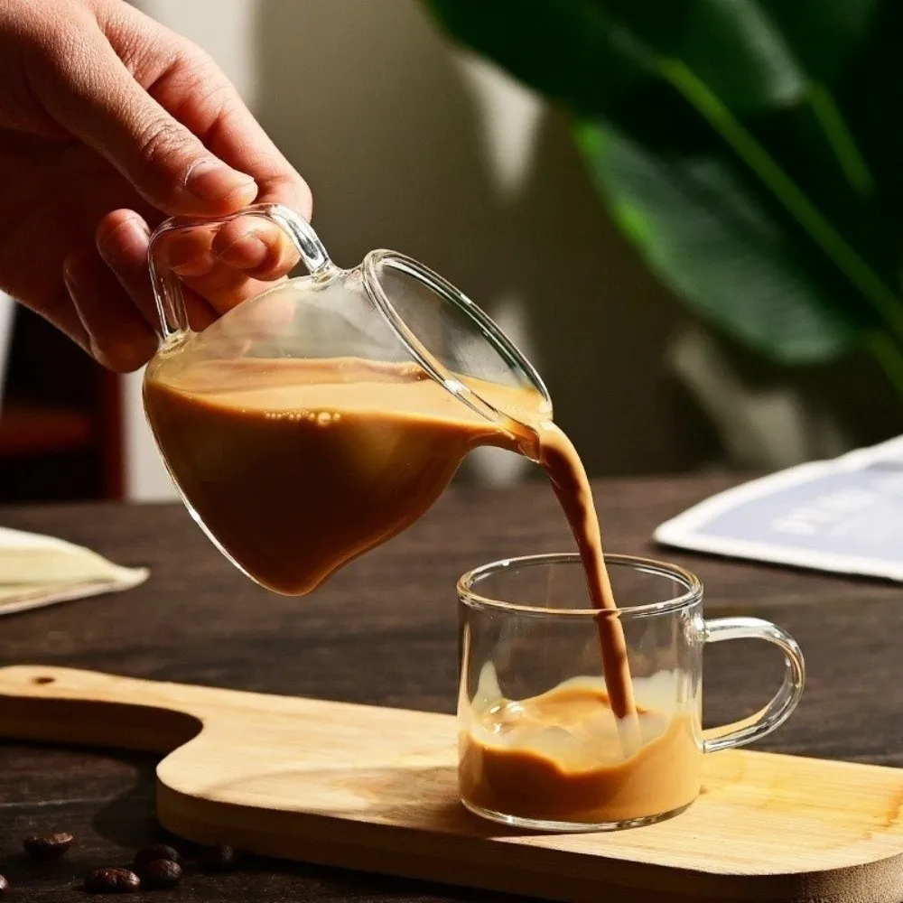 Heat Resistant Glass Milk Cup 100/150ml Transparent Western Dining Condiment Pot Syrup Dispenser with Slanted Spout Sauce Jug