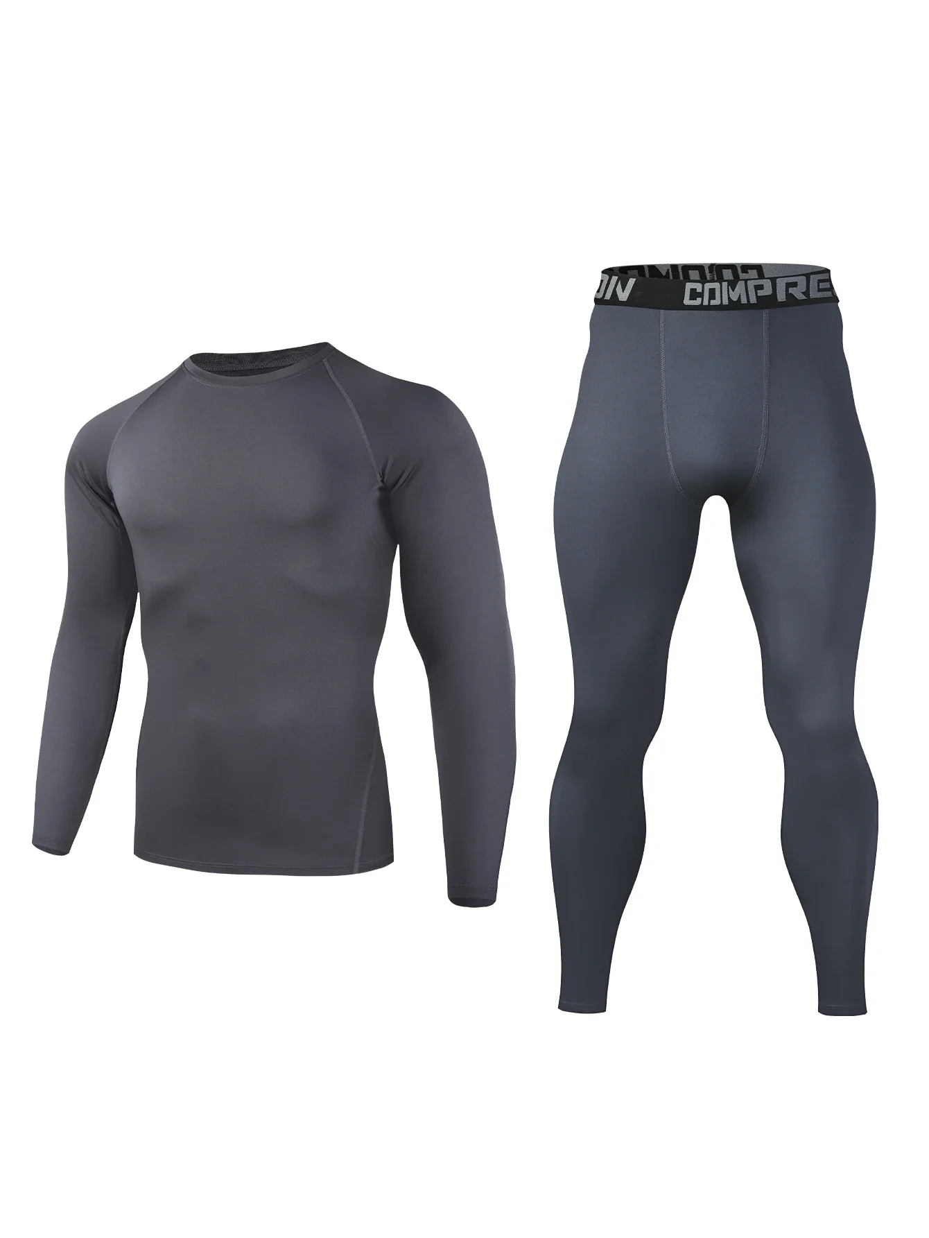 بدلة تمرين للرجال، بلوزة مضغوطة بأكمام طويلة وسراويل تدريب، قابلة للتمدد المرن، تدريب اليوغا في صالة الألعاب الرياضية #6