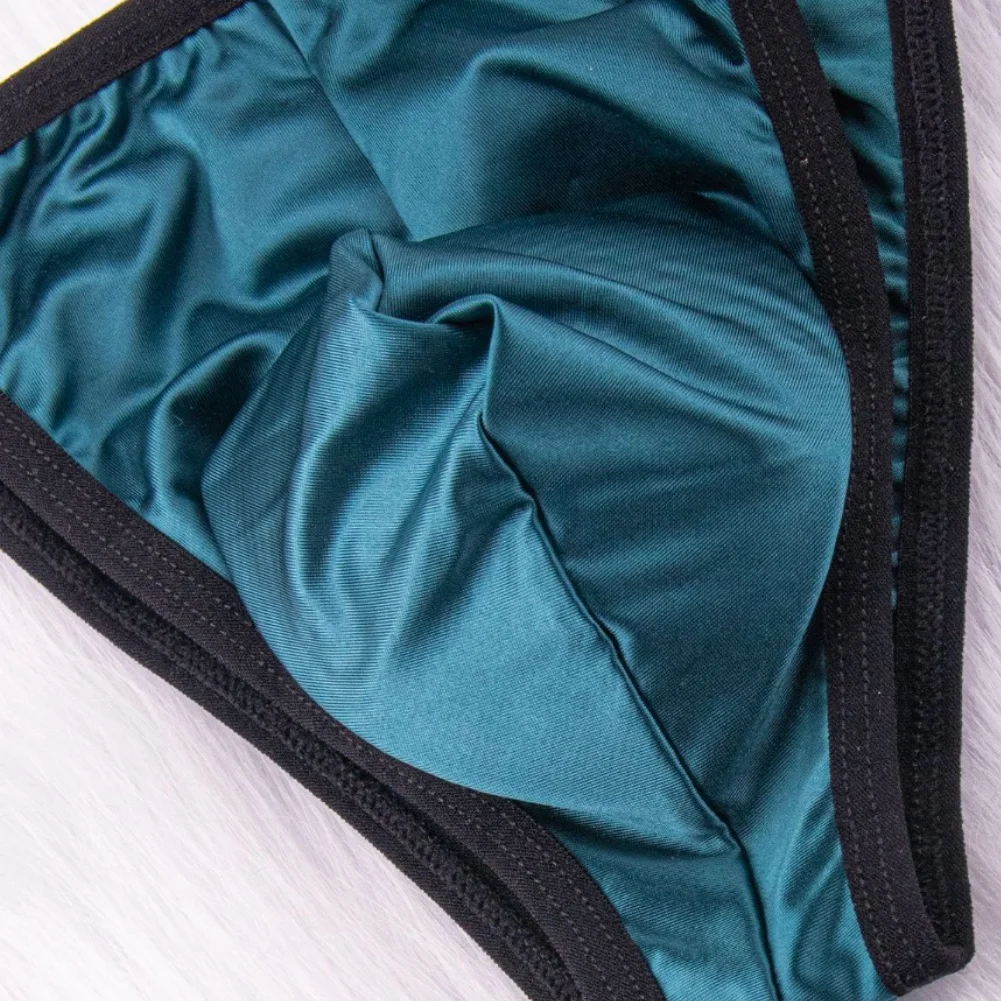 5 PCS Men Low Waist Seamless Satin Thong Underwear Bulge Pouch G-String Solid Color Breathable Male Panties Briefs