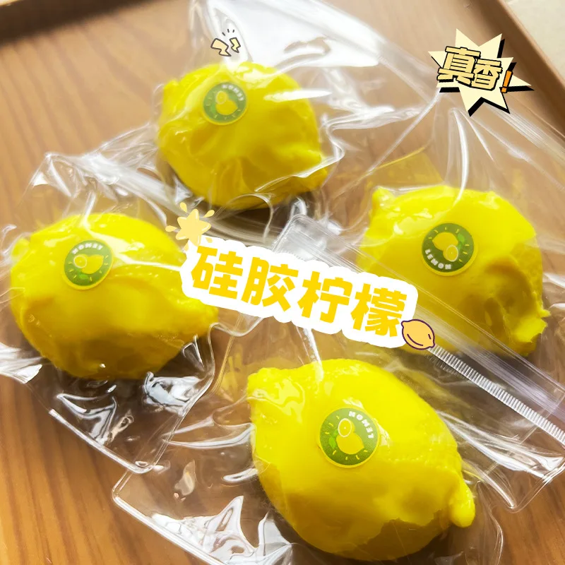 Simulation Fruit Lemon Food Grade Silicone Pinch Stress Relief Toys Cream Feel Squeeze Soft Slow Rebound Toy Kids Sensory Toys