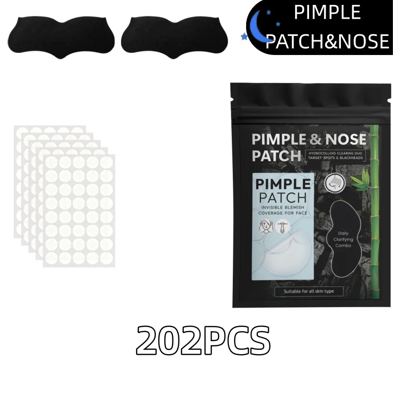 202/404Pcs Hydrocolloid Pimple Patch and Black Nose Strip Set Invisible Blemish Stickers Assorted Sizes Daily Face Care