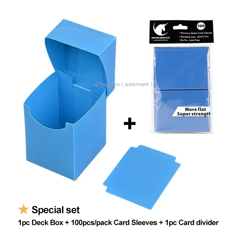 Caja de baraja de cartas para tarjetas coleccionables Pokemon MTG TCG con 1 divisor y 100 fundas de tarjetas de tamaño estándar mate de 66x91mm para TCG MTG