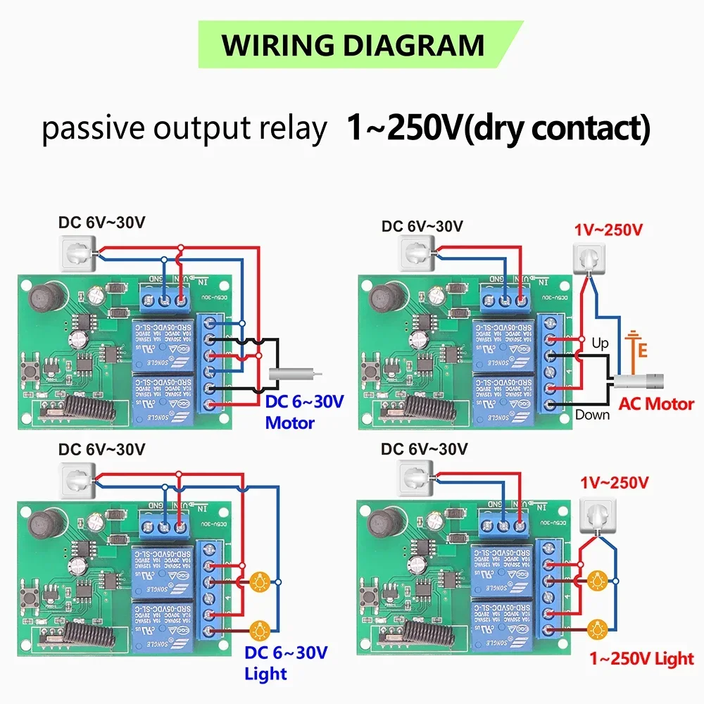 433MHz universeller drahtloser Fernbedienung schalter DC 6V 12V 24V 2-Kanal-HF-Empfänger, 50m Fernbedienung, für Licht/Tor/Motor/DIY