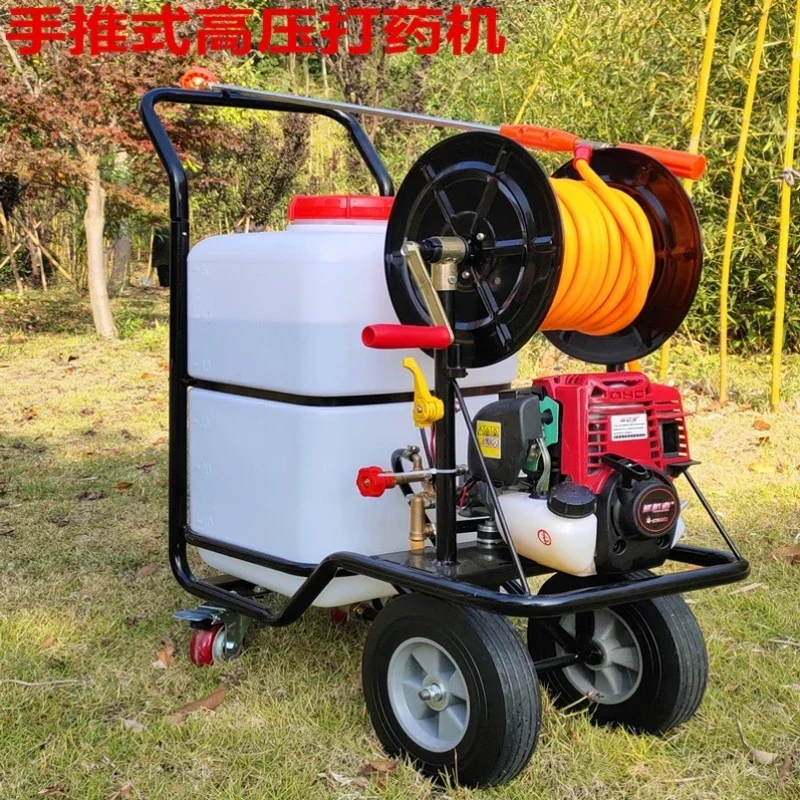 Disinfection cart type hand push electric dispenser 60 liters high pressure agricultural gasoline powered sprayer dispenser