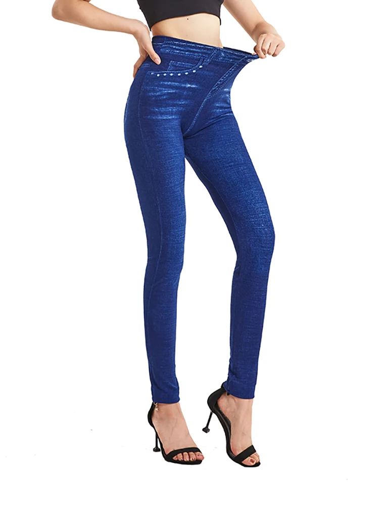 Cuhakci Effen Kleur Nep Jeans Dames Plus Size Jeggings Zachte Valse Denim Yoga Lange Broek Vrouwen Stretchy Broek Dropship S-3XL