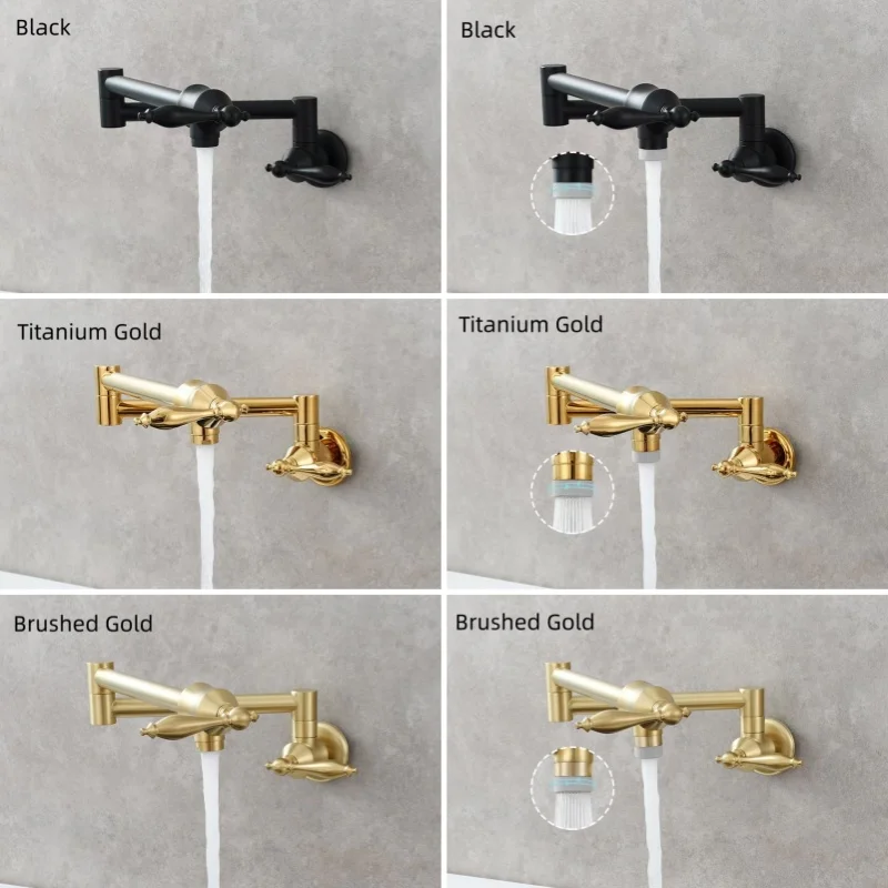 

Brushed Nickel/Brushed Gold Kitchen Faucet Brass Wall Mounted Pot Filler Swivel Folding Retractable Rotary Stretch Kitchen Tap