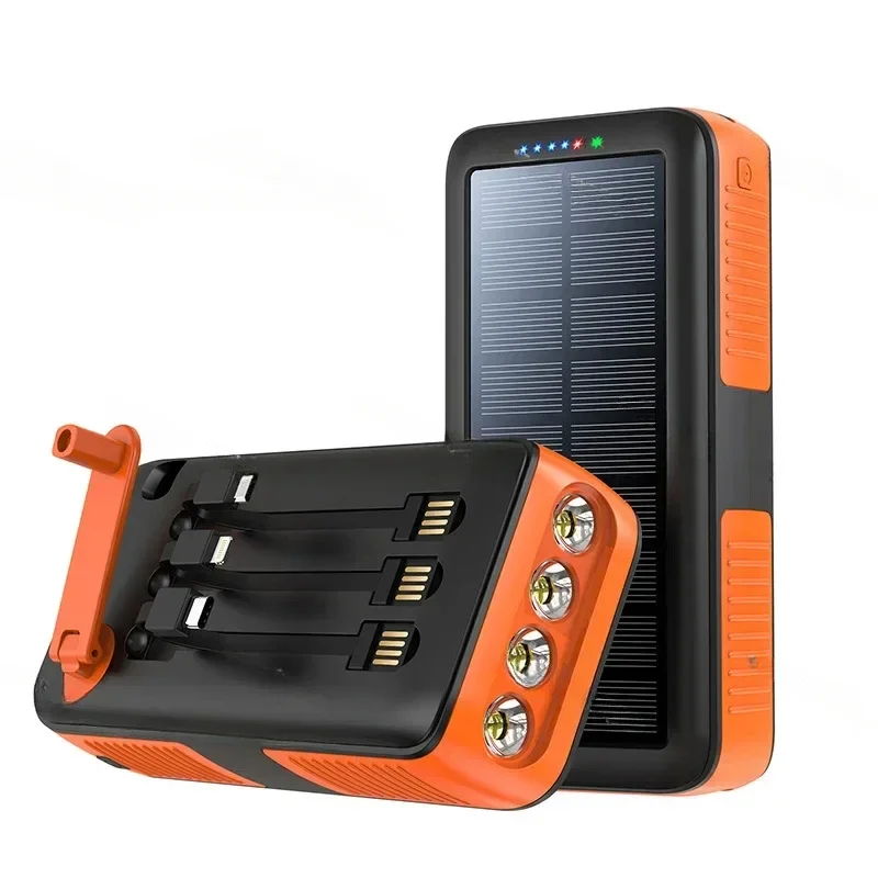 Hand power generation Solar mobile power supply 63200mAh Self-contained cable 4LED light Power bank CE/FCC