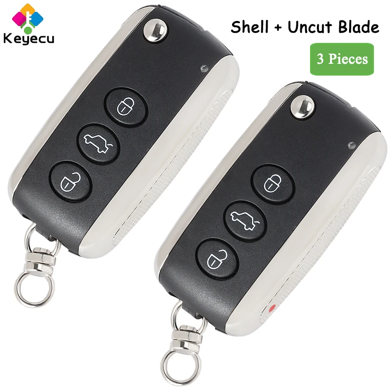 

KEYECU 3 Pieces Smart Flip Remote Car Key Shell Housing With 3 4 Buttons Fob for Bentley Continental GT GTC Flying Spur Arnage