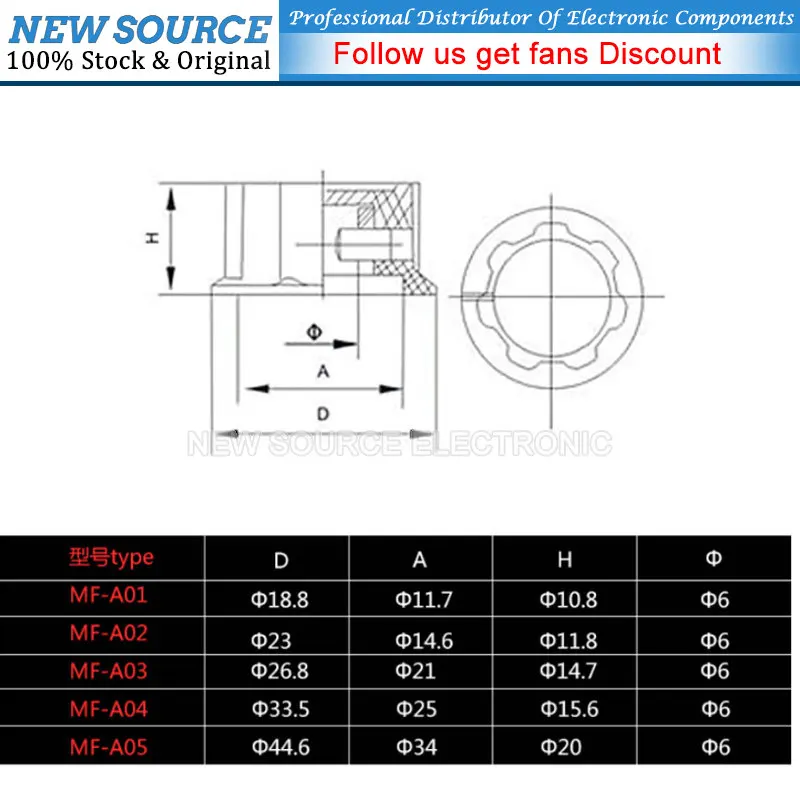 5Pcs MF-A01 MF-A02 MF-A03 MF-A04 MF-A05 Potentiometer Knob WH118/WX050 Rotary Switch Electronic 6mm NEWSOURCE