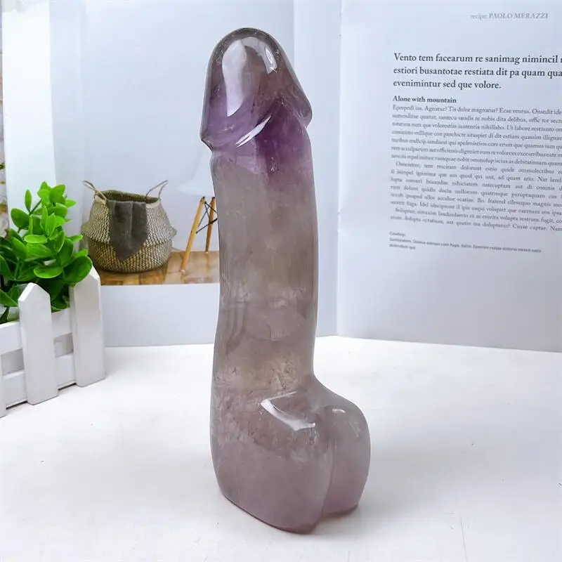 20cm Natural Amethyst Penis Carving Crystal Wand Hand Carved Massage Stick Healing Gemstone For Women Gift 1pcs