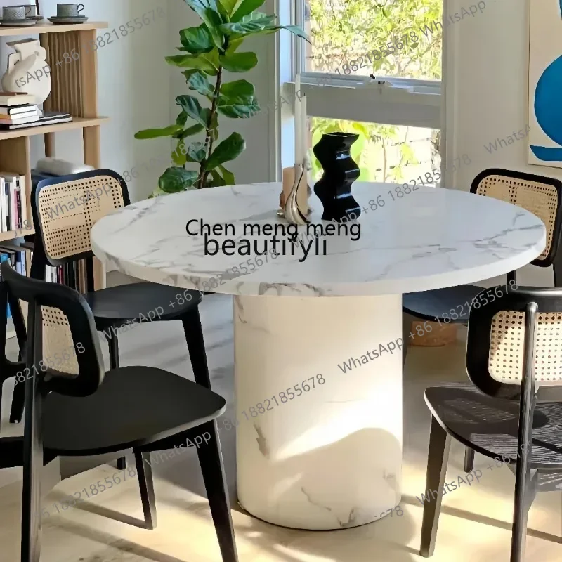 

178French marble dining table large white round dining table marble cream wind table2936