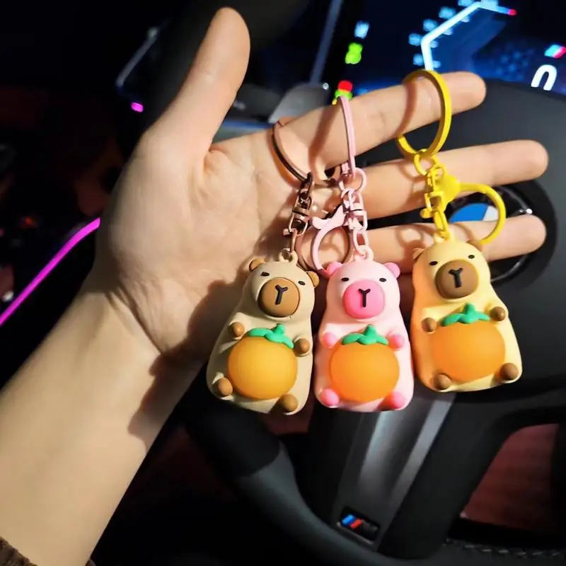 Creative Luminous Capybara Keychain Simulation Capibara Anime Lighting In The Dark Toy Kawaii Cute Mini Doll Capybara Keyring