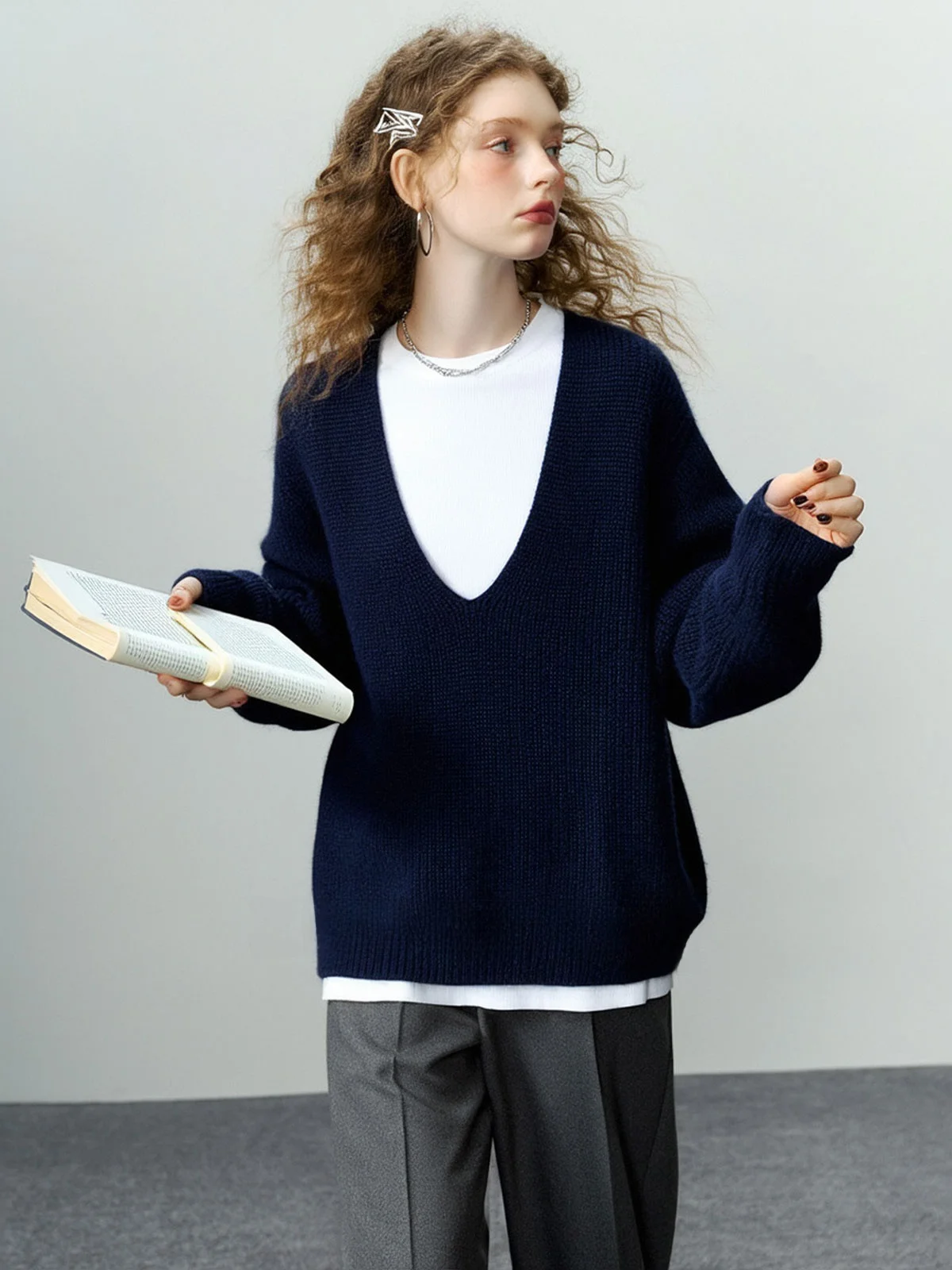 

ZhuoZhi Long Sve Knitted Sweater Women's Casual V-ne Loose ape Slimming Top Spring 2026 New Sle Soft Comfortable