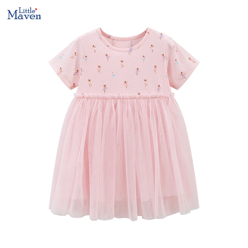 Little maven 2024 New Summer Baby Girls Cotton Children \'s Clothing for Kids Girly Clothes Cartoon Ballet Dancer Kids Dress