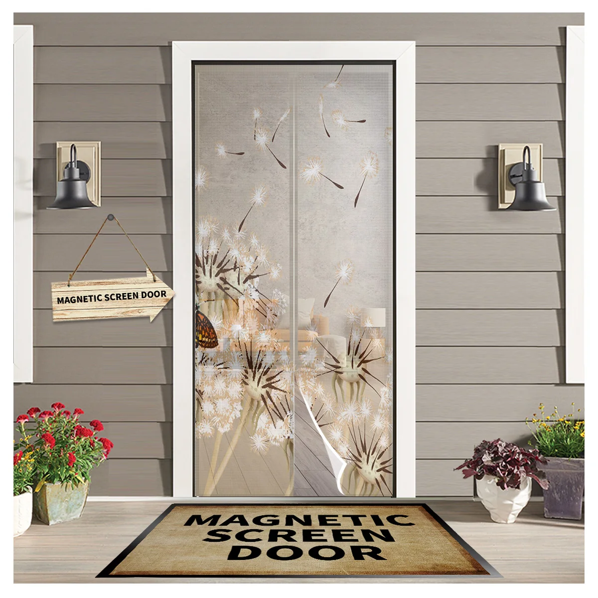 

Dandelion Butterfly Flower Magnetic Door Window Screen Summer Anti Mosquito Insect Kitchen Bedroom Door Curtains