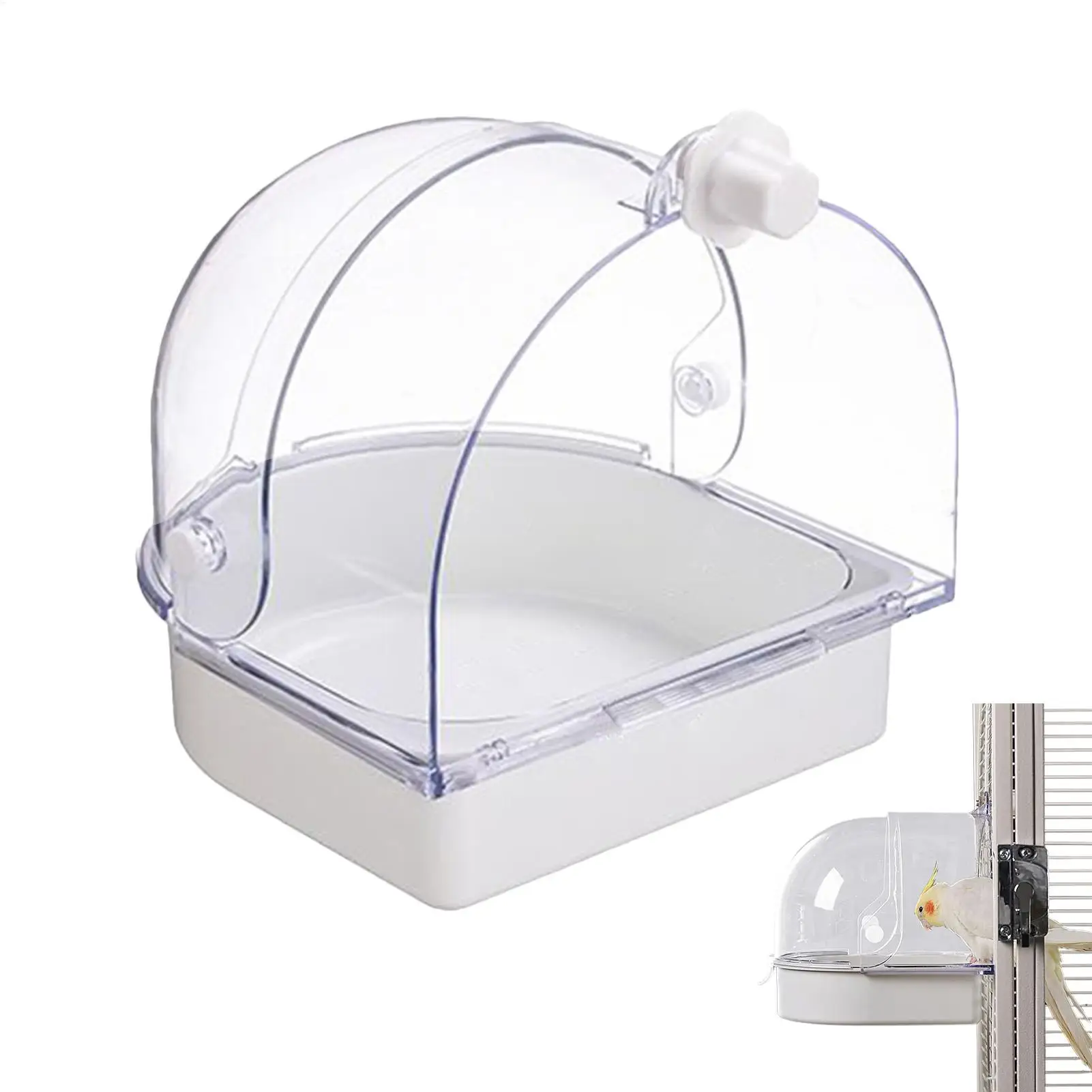 

Bird Bath For Cage Clear Bathtub Shower Feeder Splashproof Transparent Cage Bird Bath For Indoor Window Cockatiel Conure Canary