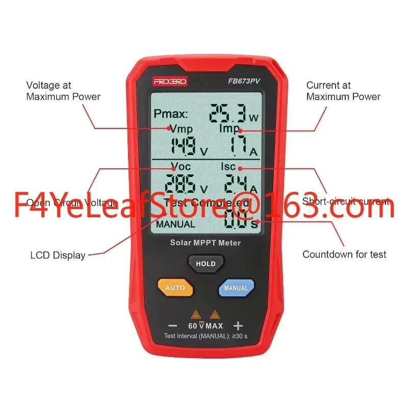 New FB673PV 800w LCD MPPT solar panel pv tester energy meter Smart Current Voltage Tester Digital meter solar power tester VOC