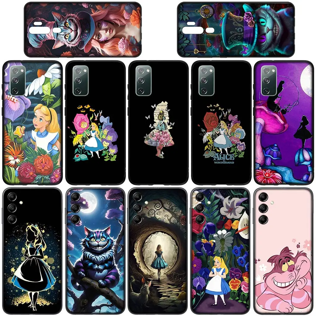 Alice in Wonderland Cat Cover Phone Case for OPPO A17 A15 A16 A53 A54 A96 A95 A94 A74 A78 A58 A38 A57 4G 5G Flexible Coque