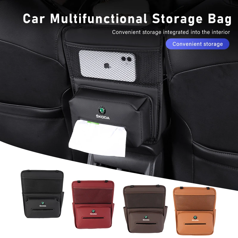 Car Seat Storage Bag Hanging Pocket Organizer Stowing Tidying For Skoda Rapid Kodiaq Karoq Fabia Kamiq MK3 Roomster Enyaq