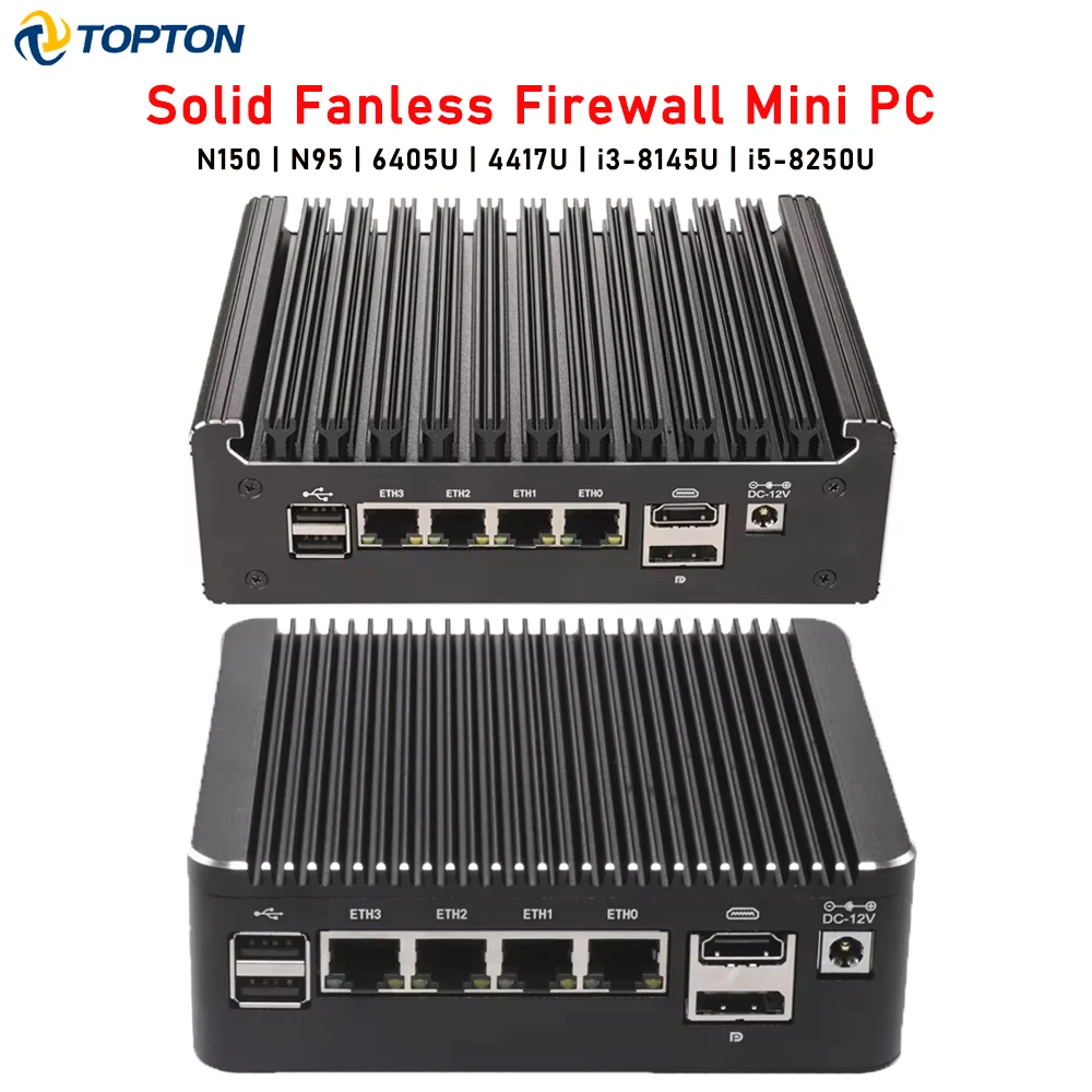 Mini PC Firewall sin Ventilador, Intel i5-8250U, N95, N150, Pentium 6405U, 4417U, 4x2.5G LANs, DDR4, NVMe, OPNsense, pfSense, Servidor Doméstico