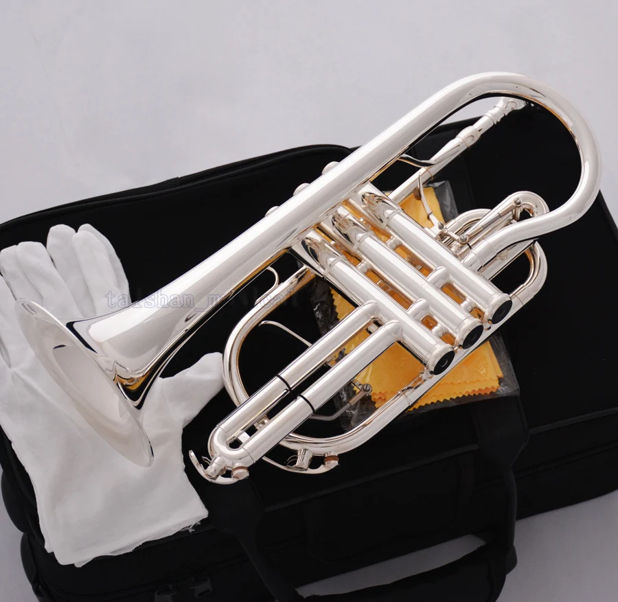 Performance  Professional Silver Plated Double Trigger Cornet Horn B-Flat Monel Valve W/Case