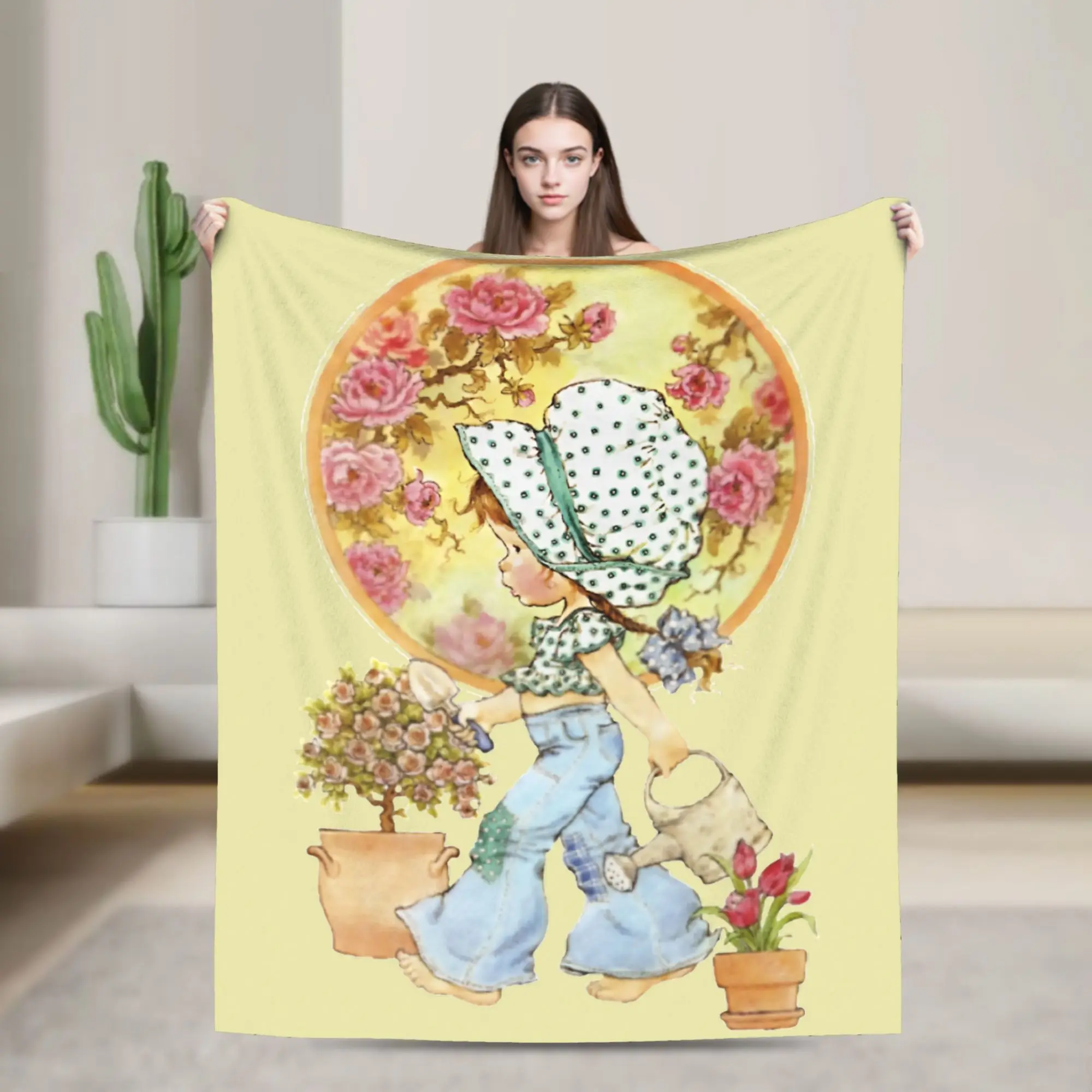 Sarahs Kays Roses and Watering Can Knitted Blankets  Plush Throw Blanket Bedroom Sofa Printed Ultra-Soft Warm Bedspreads,