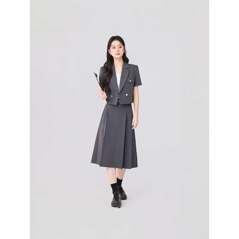 

2026New gray women's suit set for professional interviews and commuting, elegant and sophisticated two-piece suit with skirt