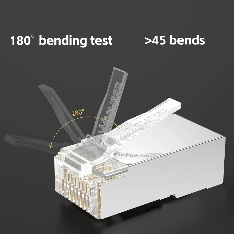 Cat6 Pass Through RJ45 Shielded Connectors Crystal End Gold-Plated 8P8C Crimp UTP Ethernet Modular Plug