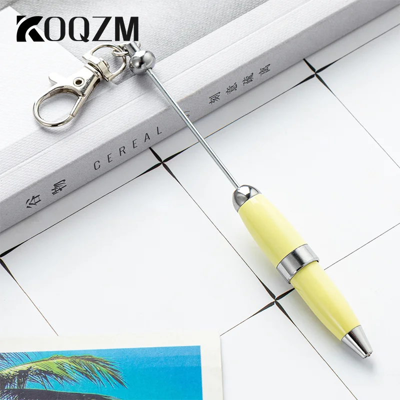 Candy Color Beadable Ballpoint Pen With Keychain 1.0mm Signature Pen Metal Stationery Ballpoint Pen For School Office